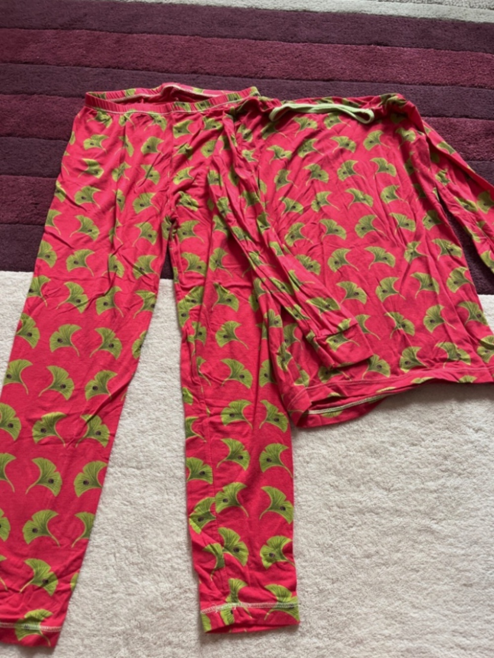 Kickee Pants Ginko Leaf Bamboo PJs Size 8 EUC